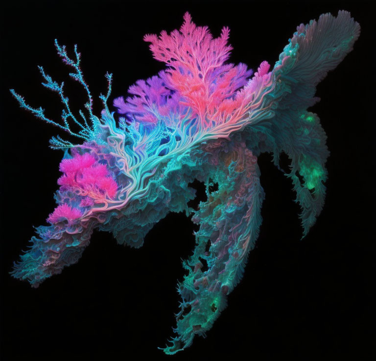Colorful Fractal Artwork with Coral Structure in Neon Colors