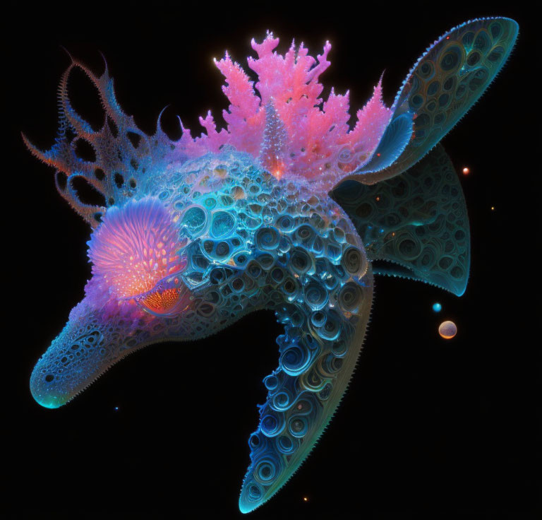 Colorful Fractal Art of Fantastical Sea Creature with Intricate Patterns