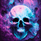 Colorful Neon Skull Art with Jellyfish-like Textures in Surreal Underwater Scene