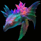 Colorful Star-Shaped Creature with Dragon-like Head on Black Background