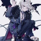 Silver-Haired Anime Character with Dragon Wings and Tail in Black Attire