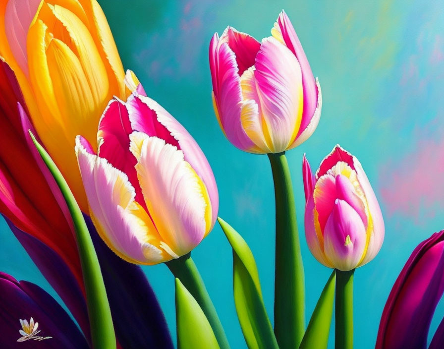 Colorful Tulips Painting on Gradient Background