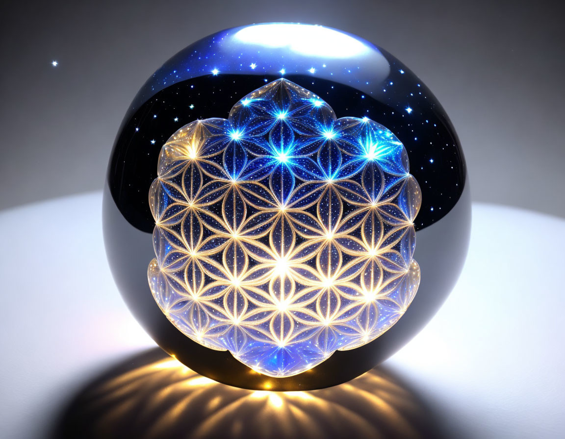 Intricate Flower of Life Pattern on Glowing Crystal Ball