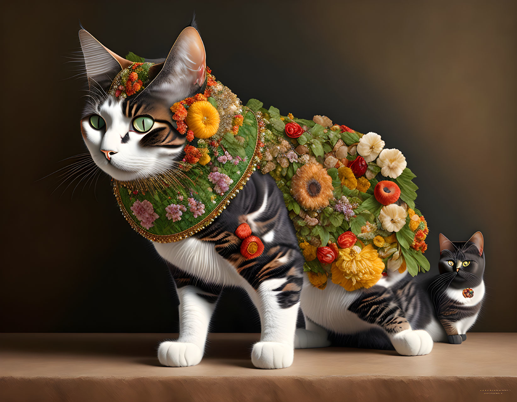 Digital Artwork: Two Cats with Floral Accessories