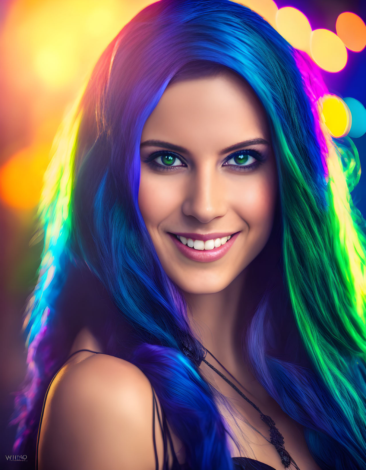 Beautiful Lady With Colorful Hair And Green Eyes