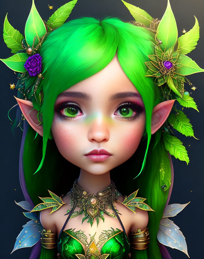 Little Elf Girl With Green Hair