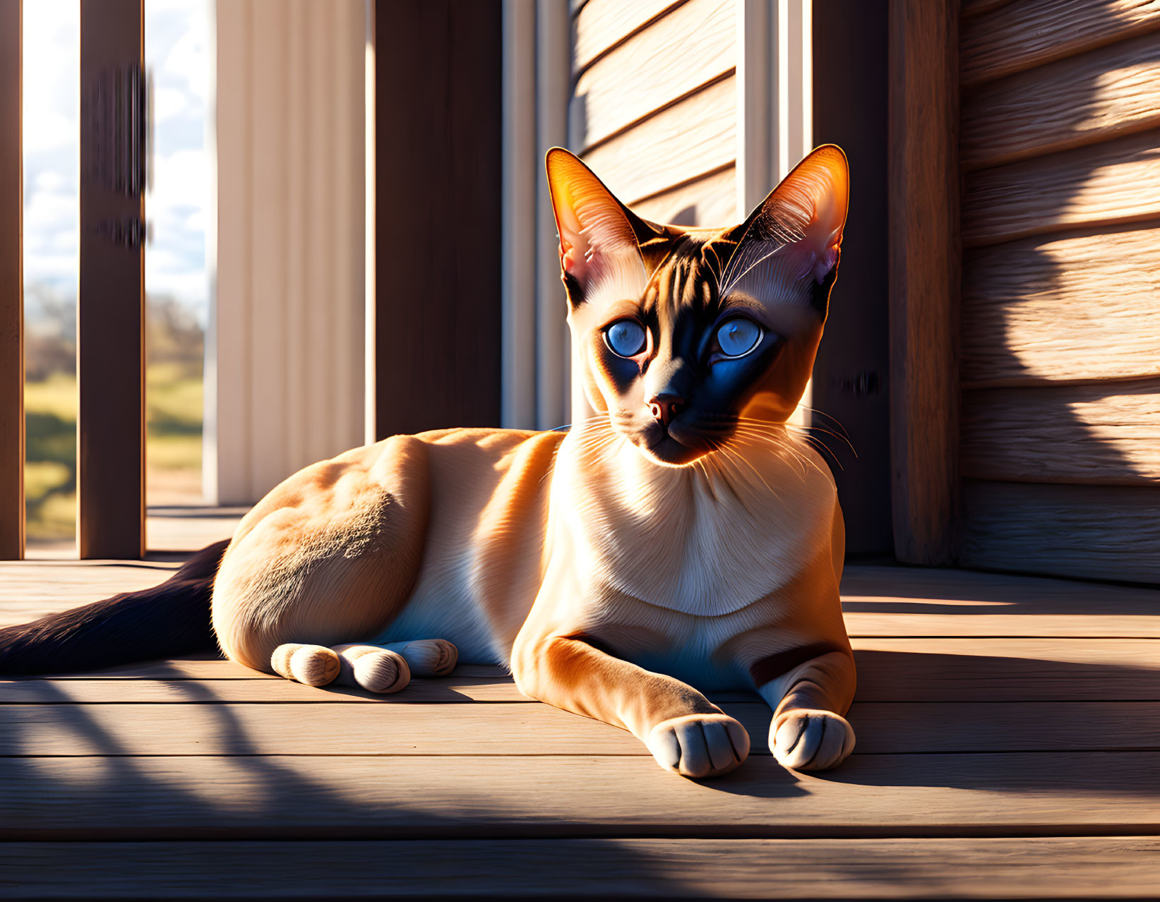  Siamese Сat Lying On A Sunlit Porch