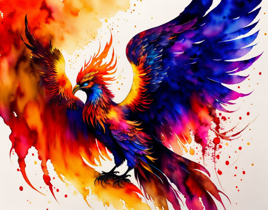 Beautiful Watercolor Ink Painting Of A Phoenix