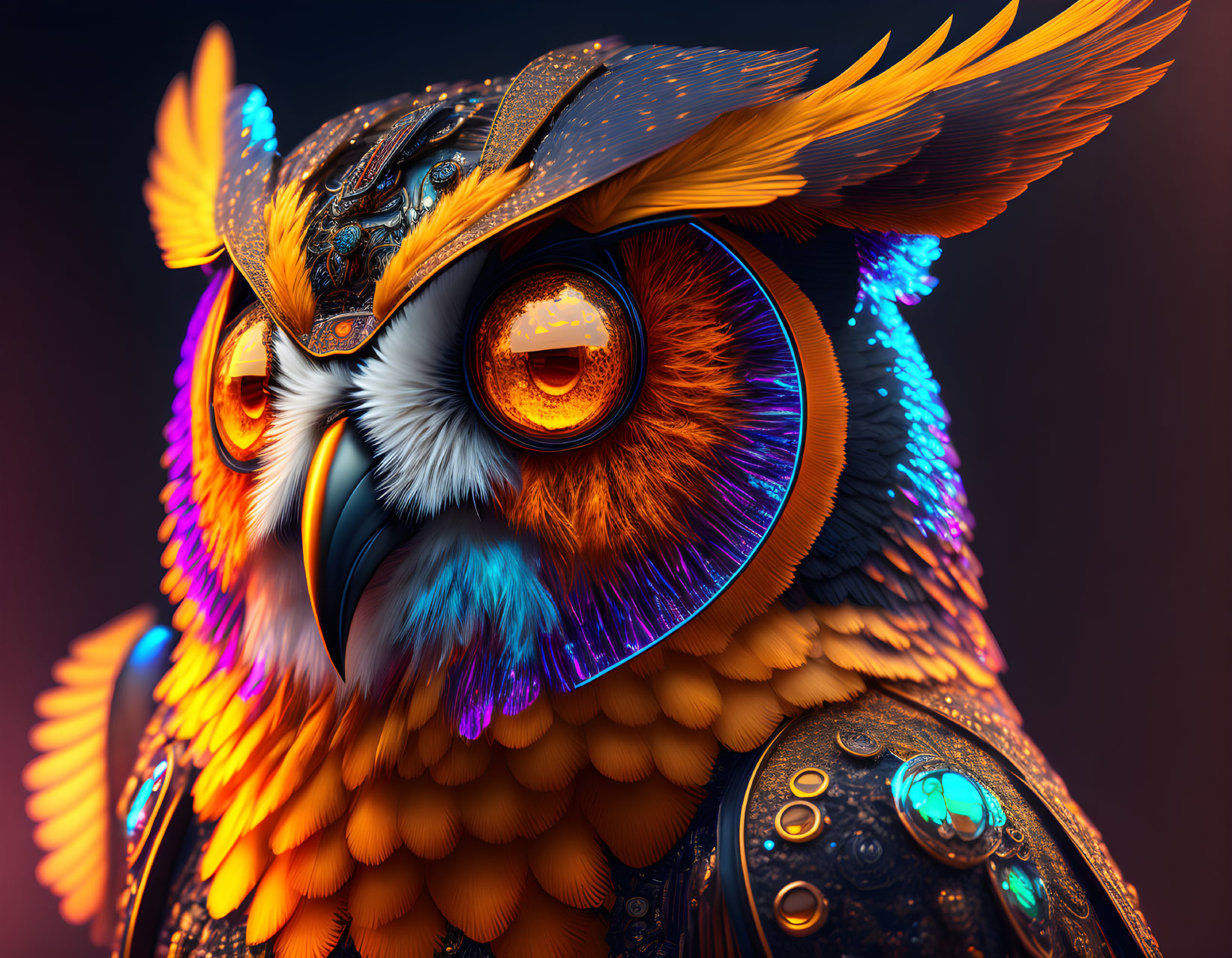  Mechanical Color Owl With Amber Eyes