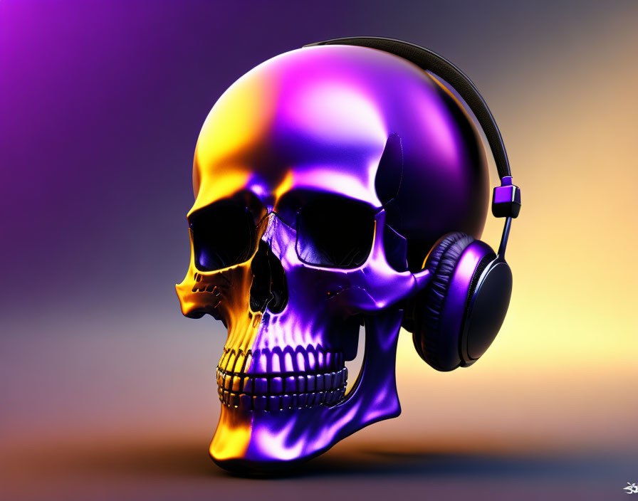 Neon Skull Wearing Headphones