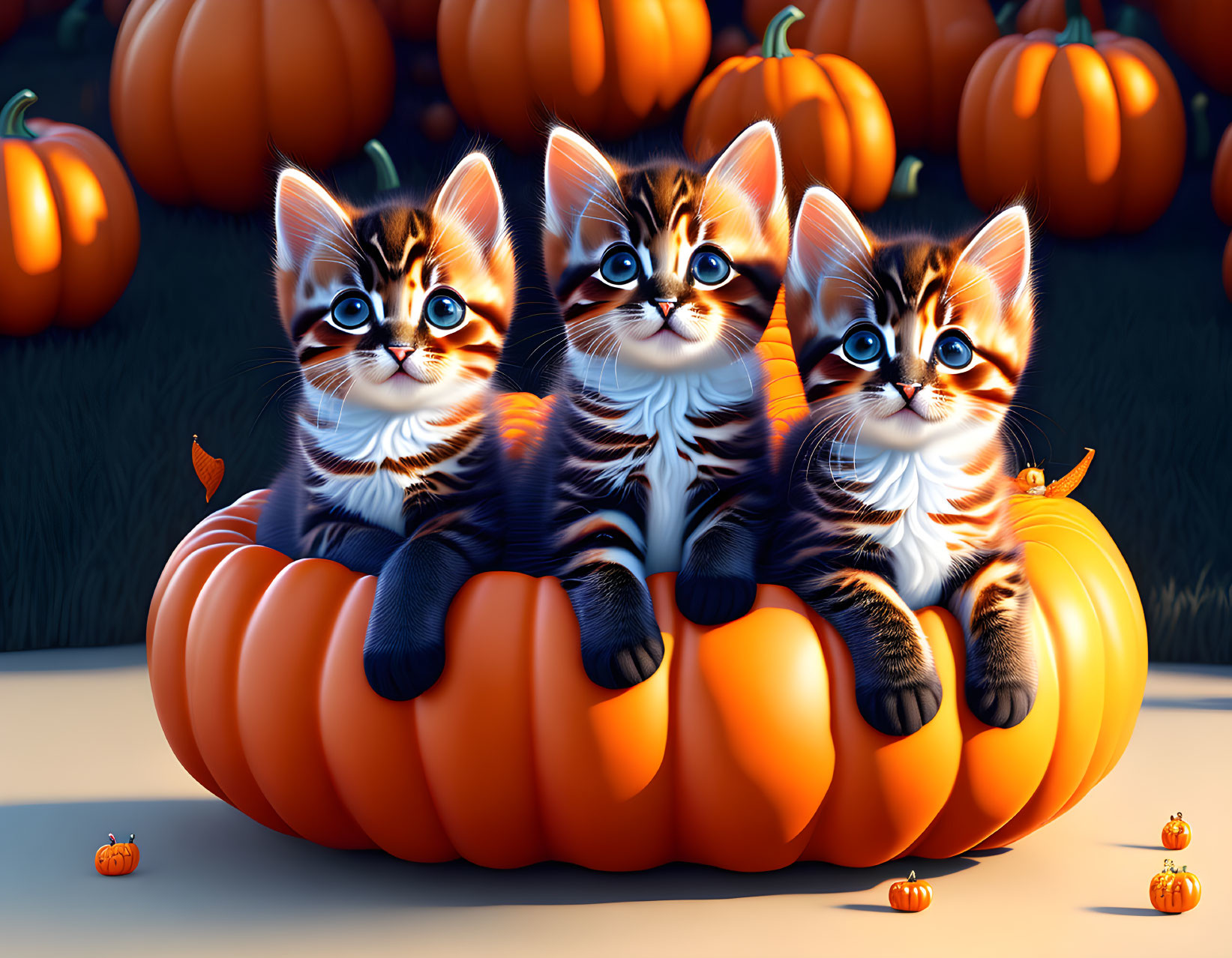 3 Cute Lil Kittens In The Pumpkin
