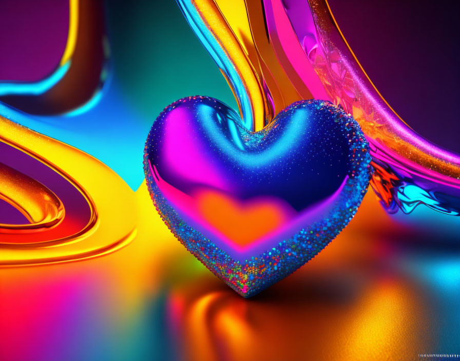 Colorful Heart-Shaped Object on Neon Gradient Background