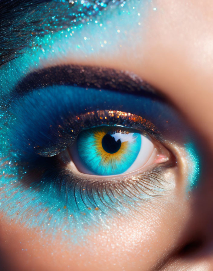 Detailed Close-Up of Vibrant Blue Eyeshadow on Woman's Eye