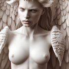 Detailed 3D rendering of angelic figure with large wings and serene expression