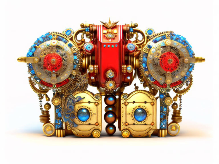 Steampunk mechanical throne with gears and golden details