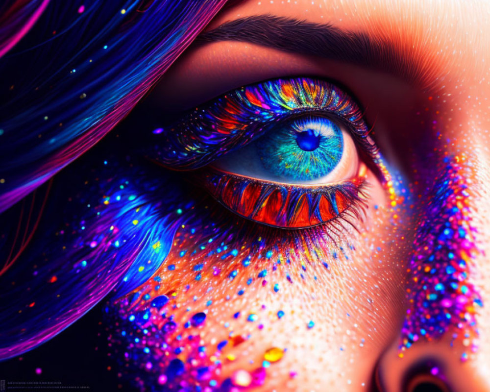 Detailed Close-Up of Vividly Colored Eye Artwork