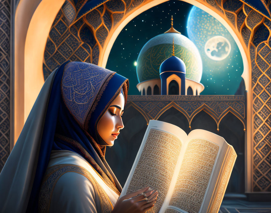 Muslim woman reading koran
