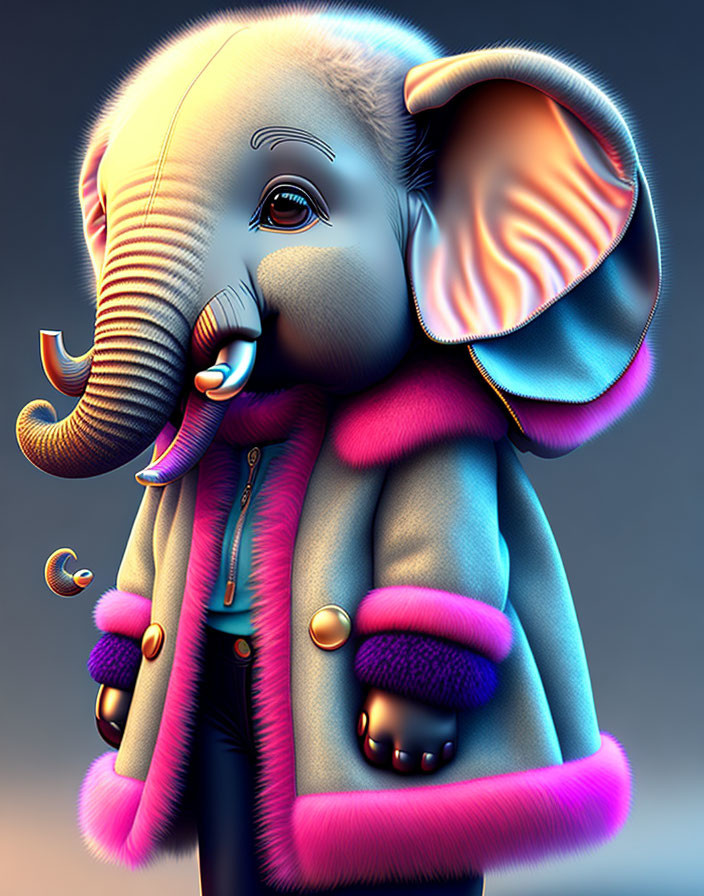 Colorful Baby Elephant Illustration with Cartoonish Features