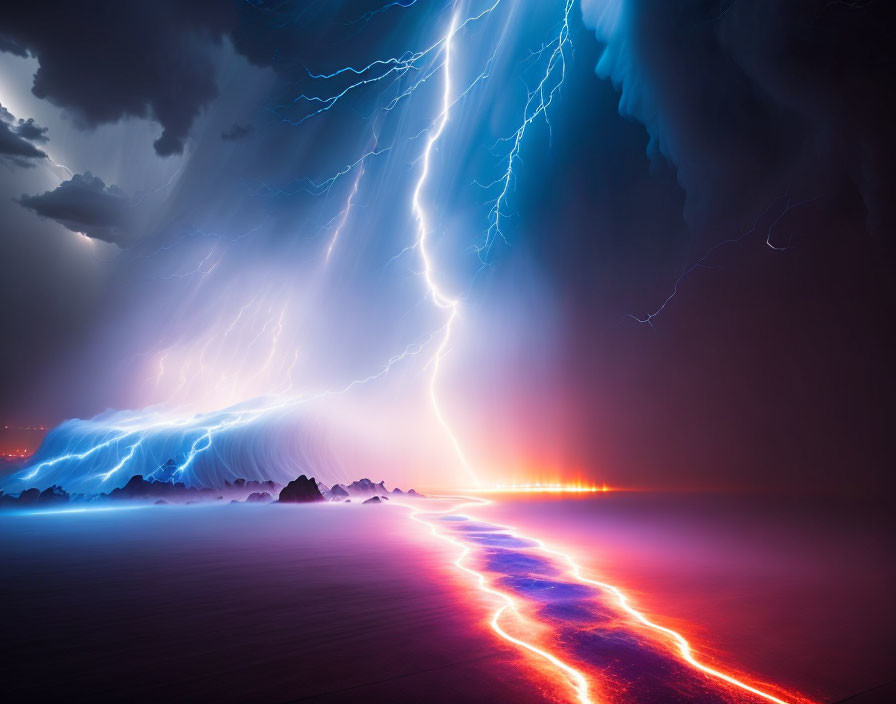 Vivid Lightning Strike near Water with Radiant Colors