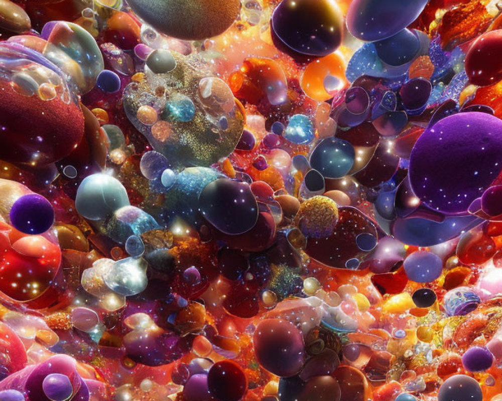 Vibrant abstract artwork with floating spheres and light effects