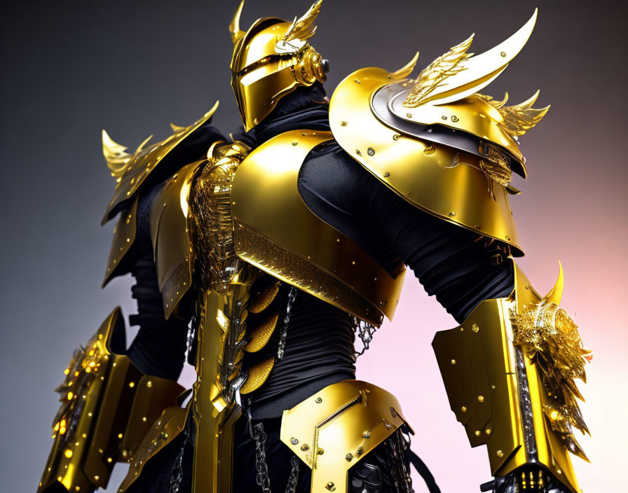 Golden Armor with Feather-Like Embellishments on Gradient Background