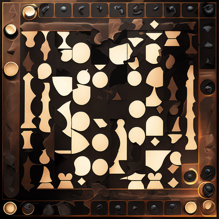 Abstract Chessboard and Pieces in Melting Black and Brown Tones