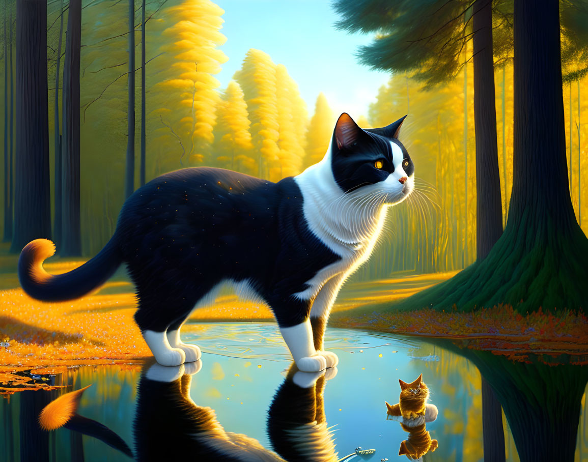 Tuxedo Cat in Forest