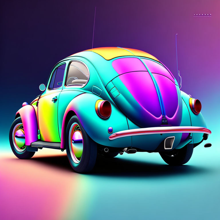 Colorful Volkswagen Beetle Illustration on Gradient Background