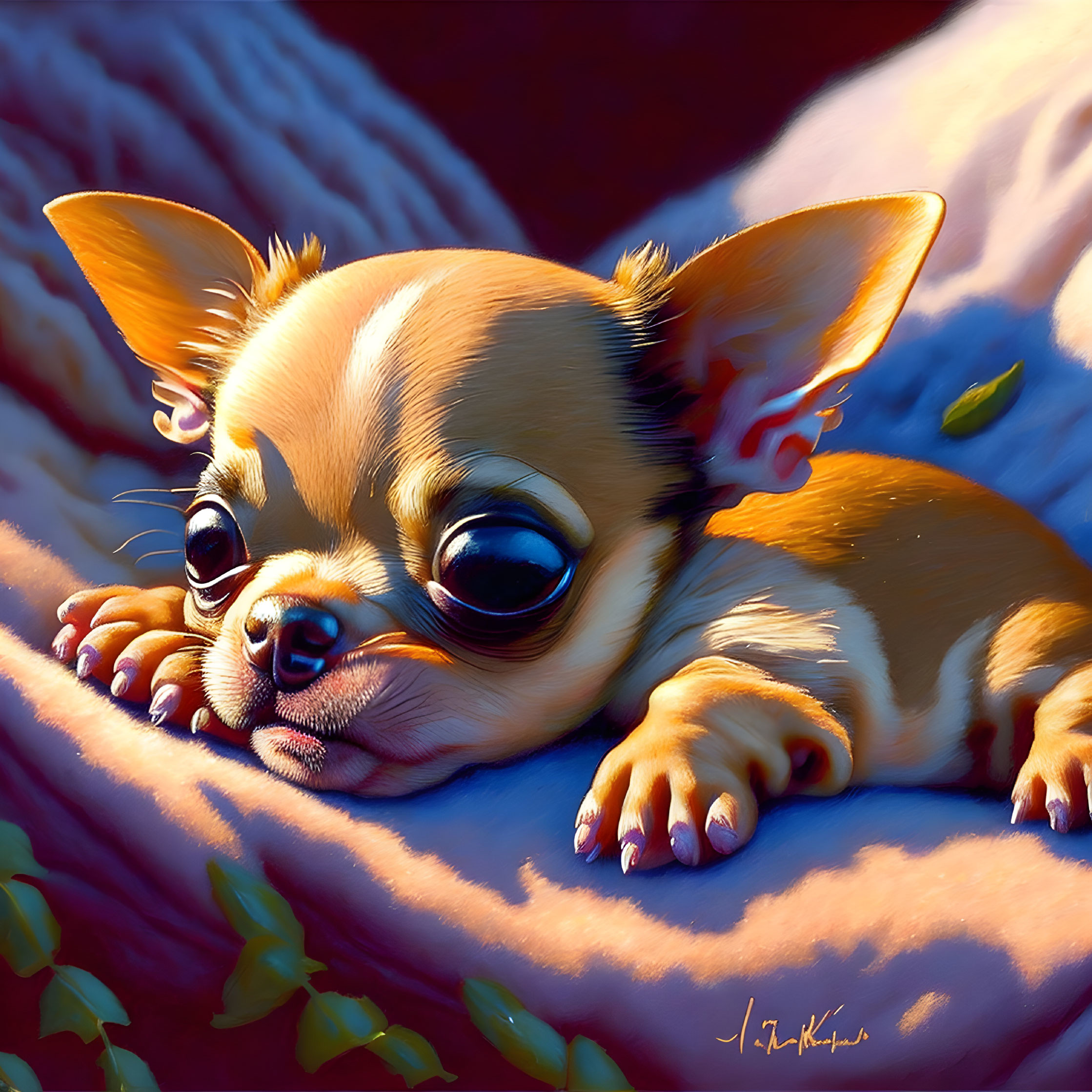 Chihuahua Puppy Illustration: Detailed Fur Texture & Glossy Eyes