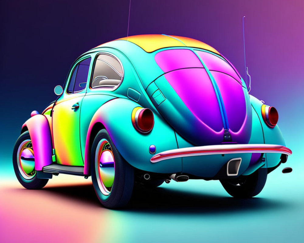 Colorful Volkswagen Beetle Illustration on Gradient Background