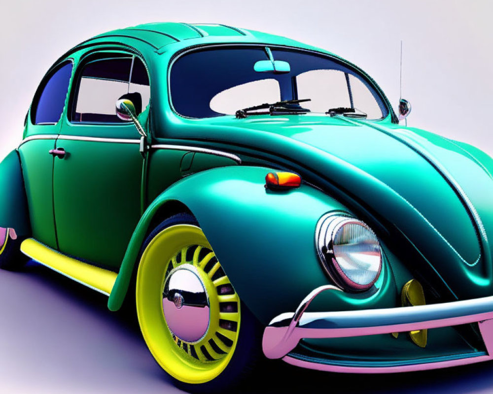 Colorful Digital Illustration of Teal Volkswagen Beetle