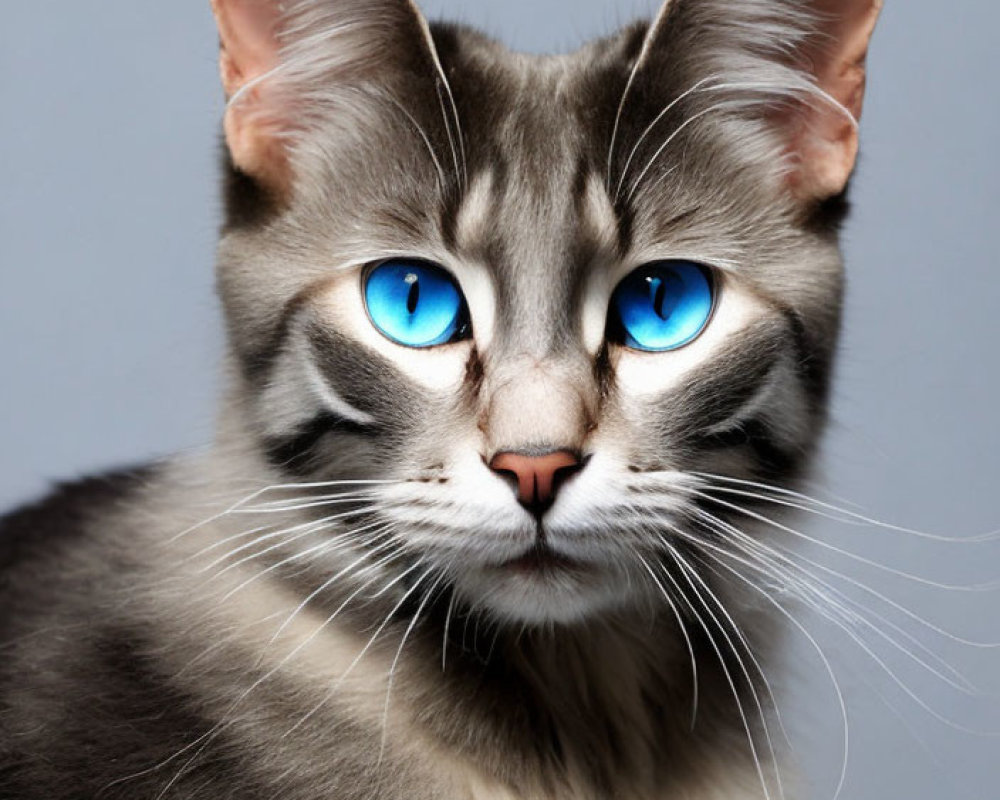 Grey Cat with Striking Blue Eyes and Whiskers
