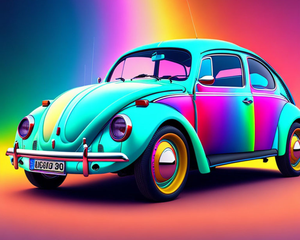 Colorful Volkswagen Beetle on Gradient Background