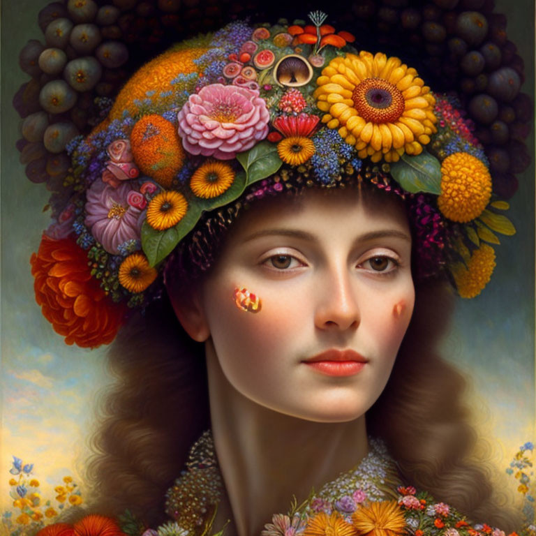 Woman wearing fruit and flowers