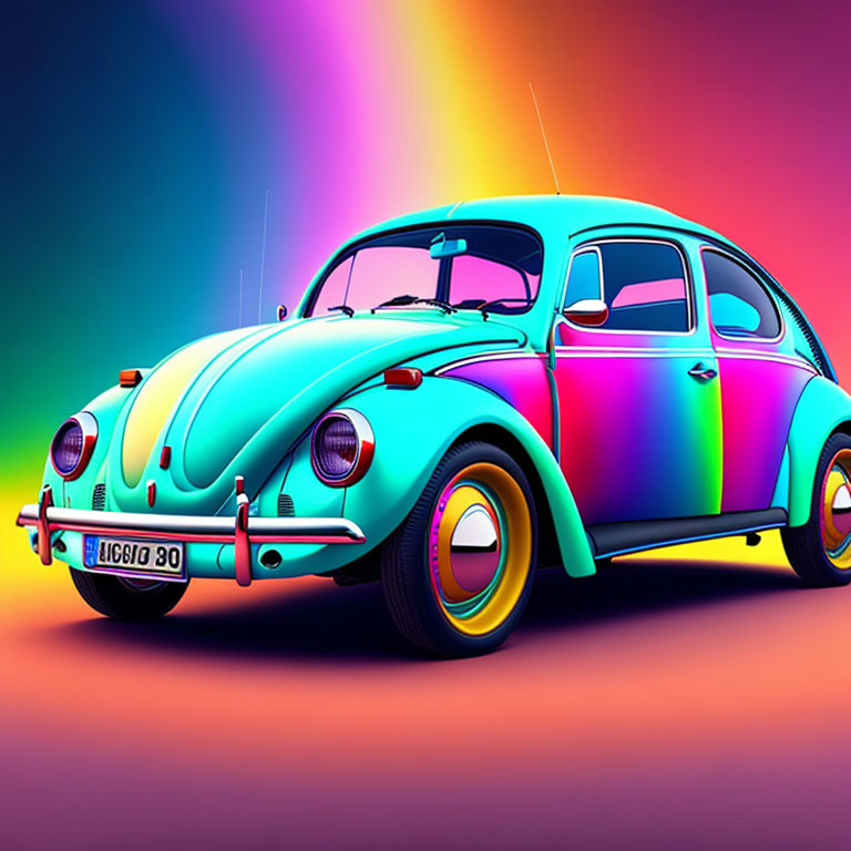Colorful Volkswagen Beetle on Gradient Background