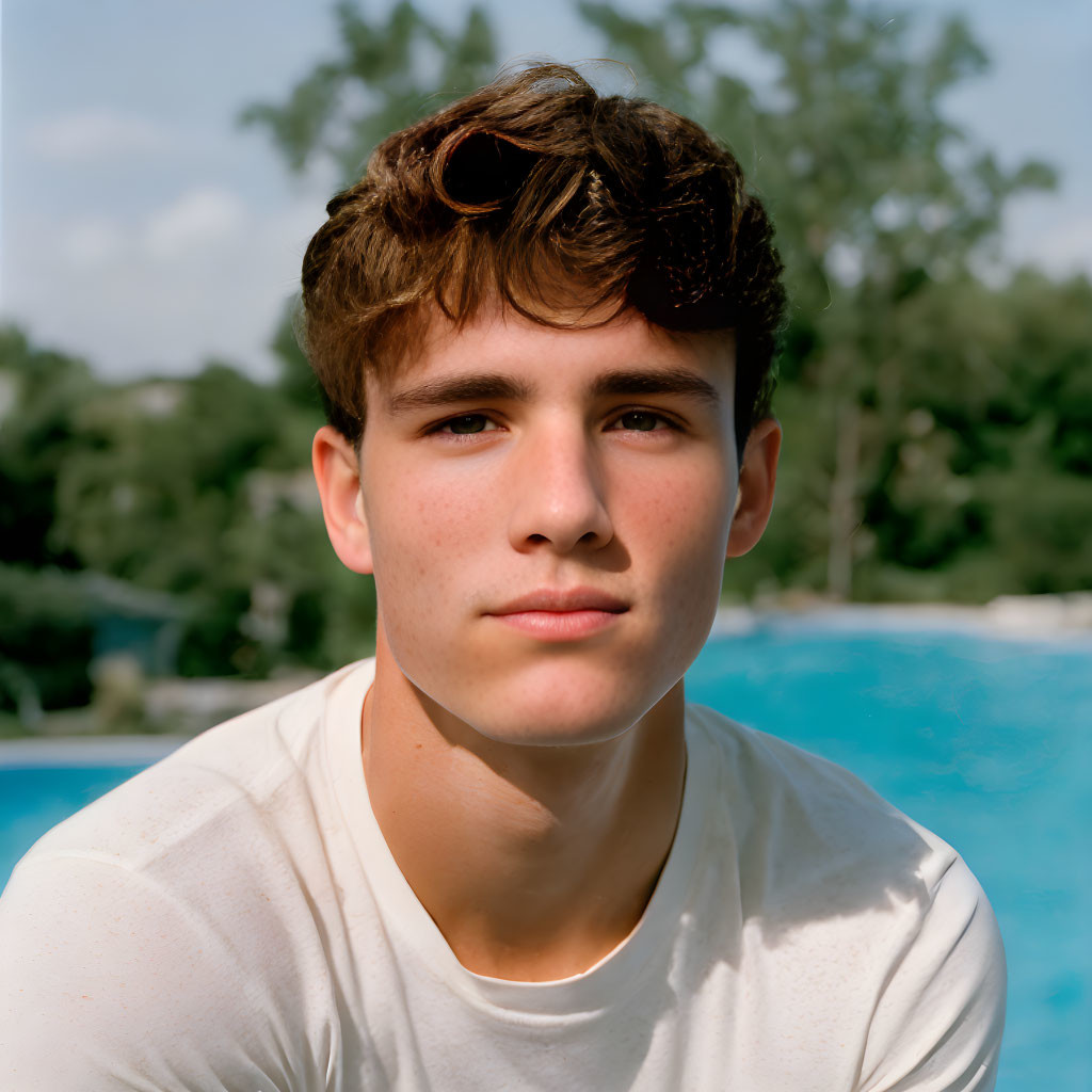 Curly-Haired Young Man in White Shirt Outdoors