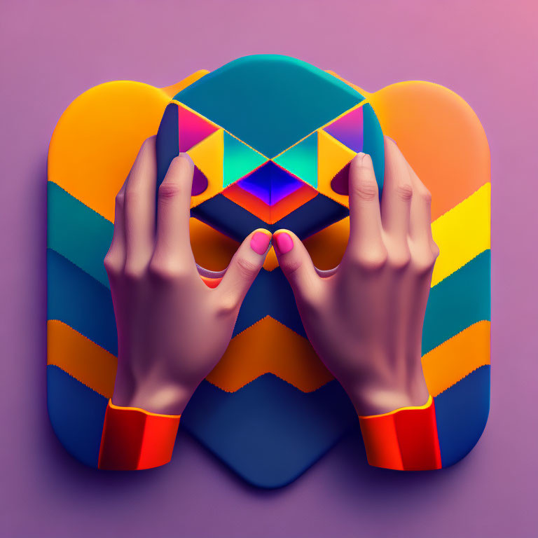 Illustrated Style Nails Form Triangle on Colorful Geometric Background