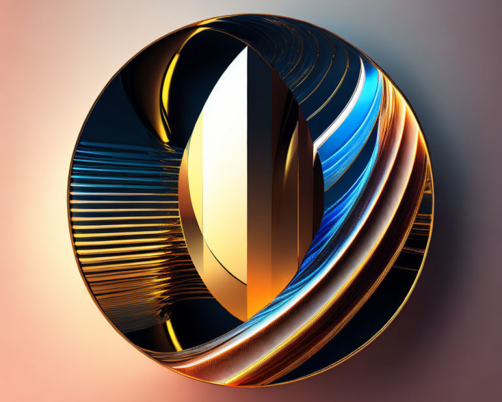 Circular 3D Abstract Image with Blue, Gold, and Black Metallic Textures