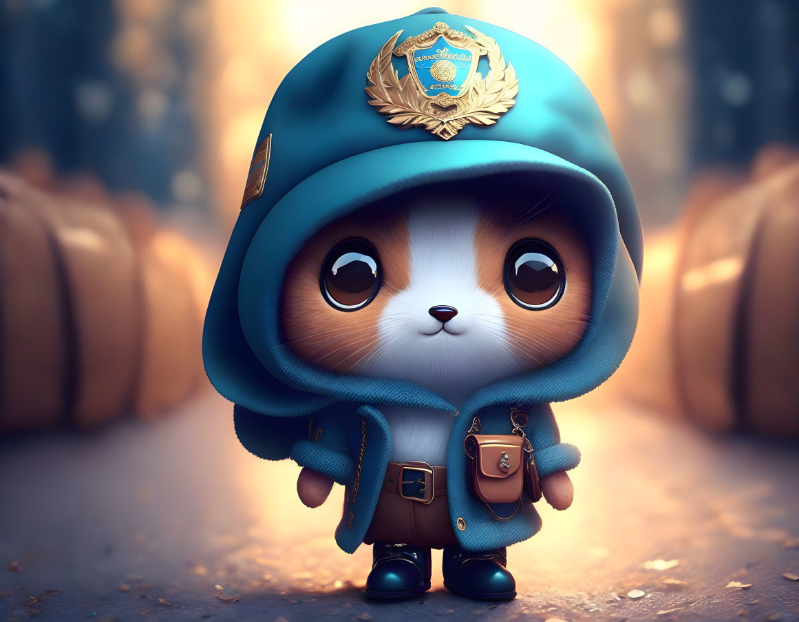 Animated police officer character in blue uniform with large eye and badge.