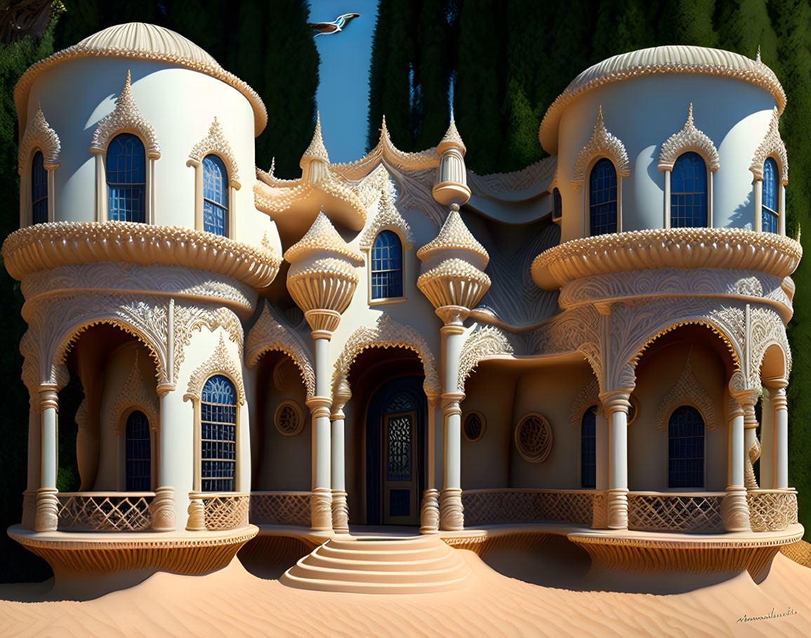Fantastical Gothic Sandcastle in Forest Setting