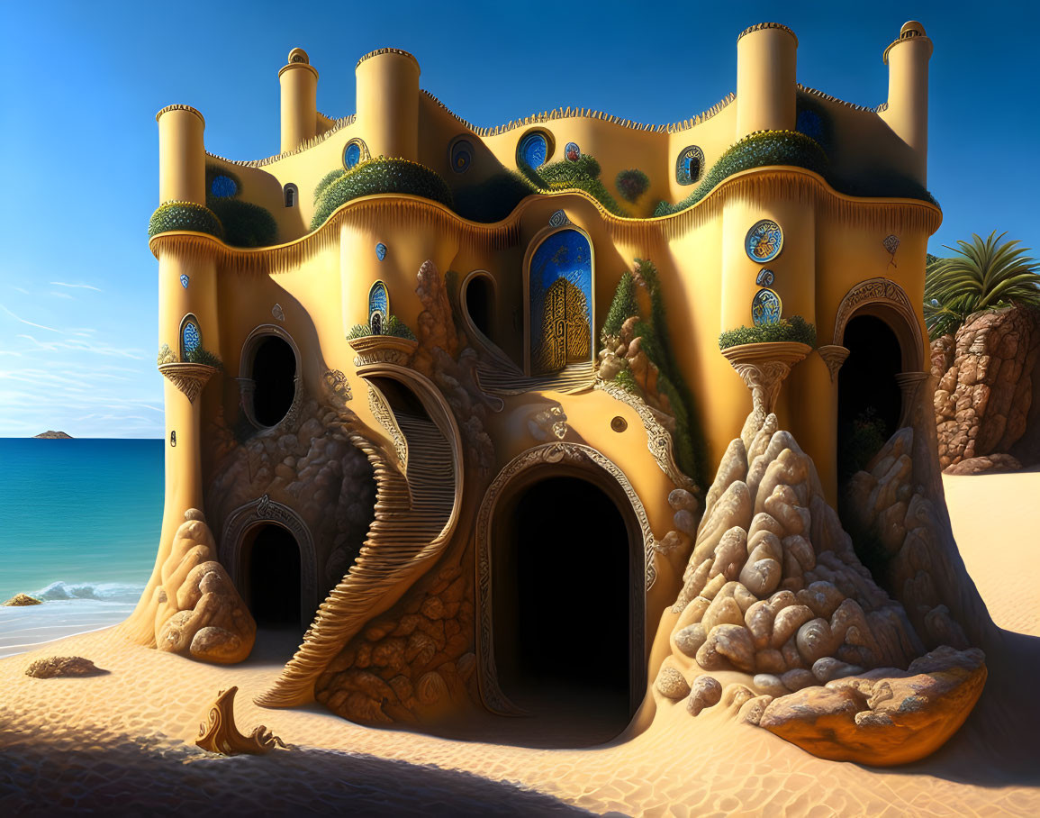 Fantasy Castle on Sandy Beach with Organic Shapes