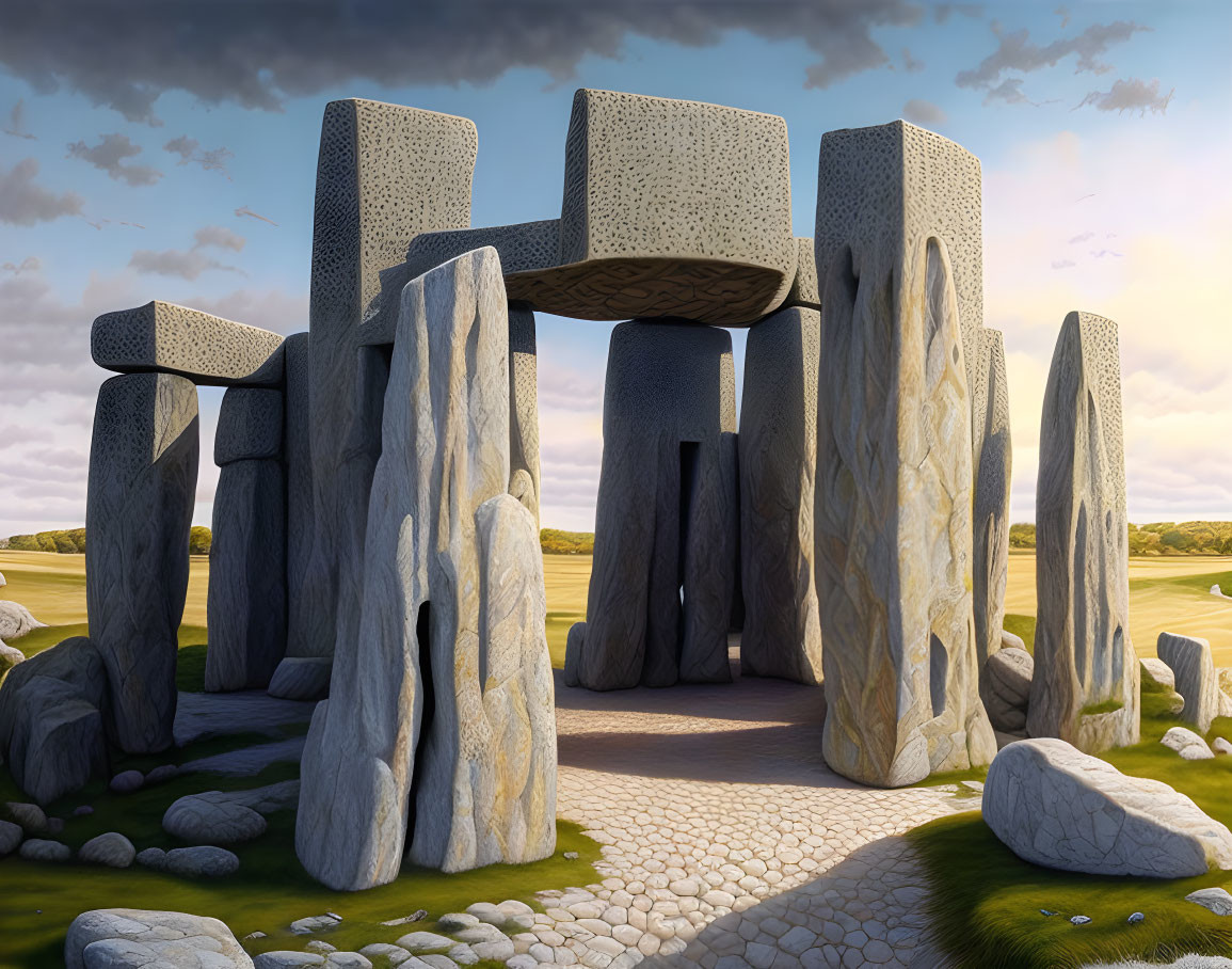 Digital Artwork: Surreal Stonehenge with Oversized Sponge-like Stones