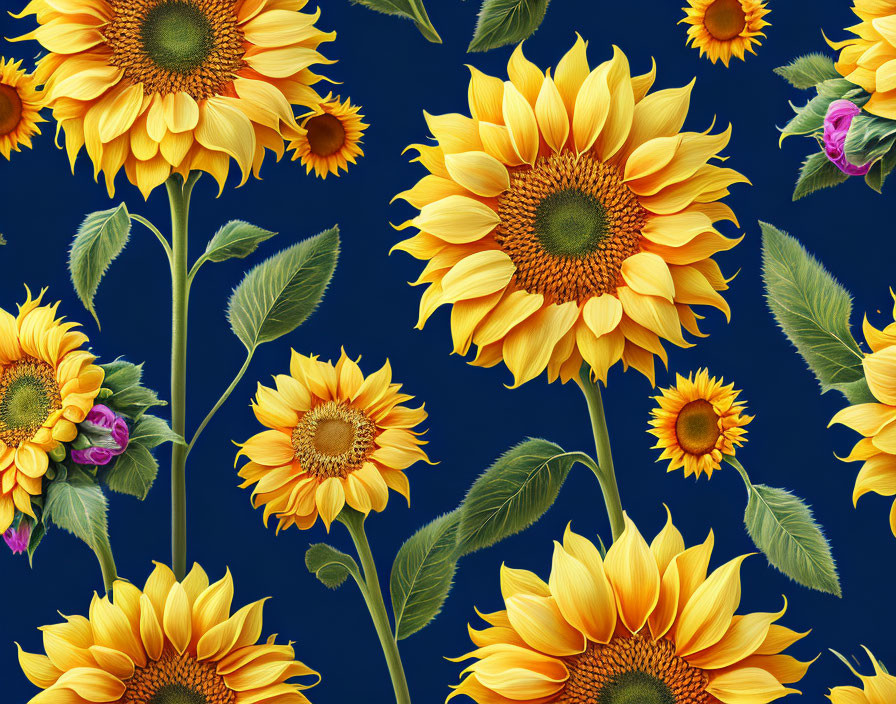 Bright Sunflower Pattern on Deep Blue Background