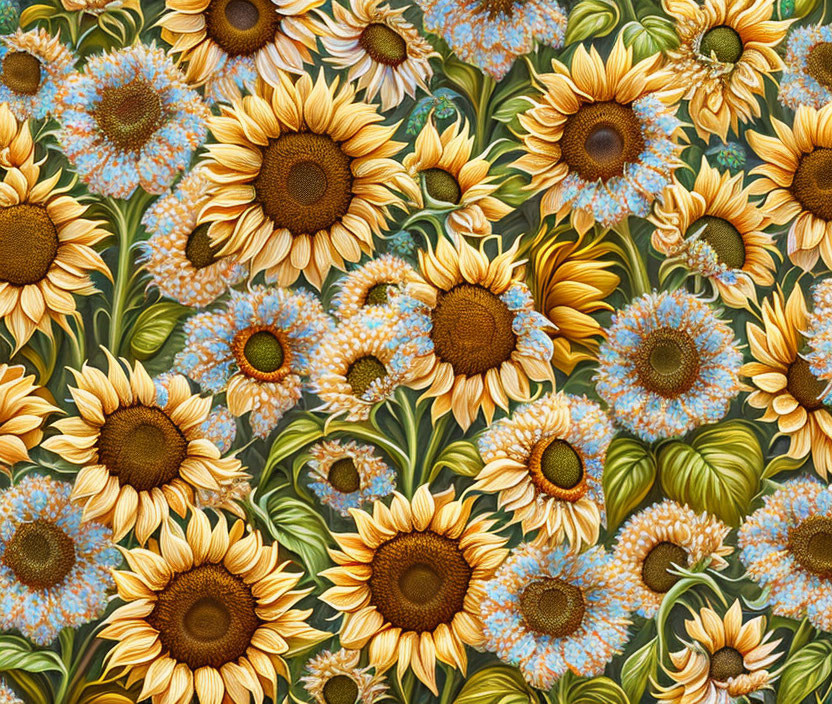 Detailed Floral Sunflower Pattern on Dark Background