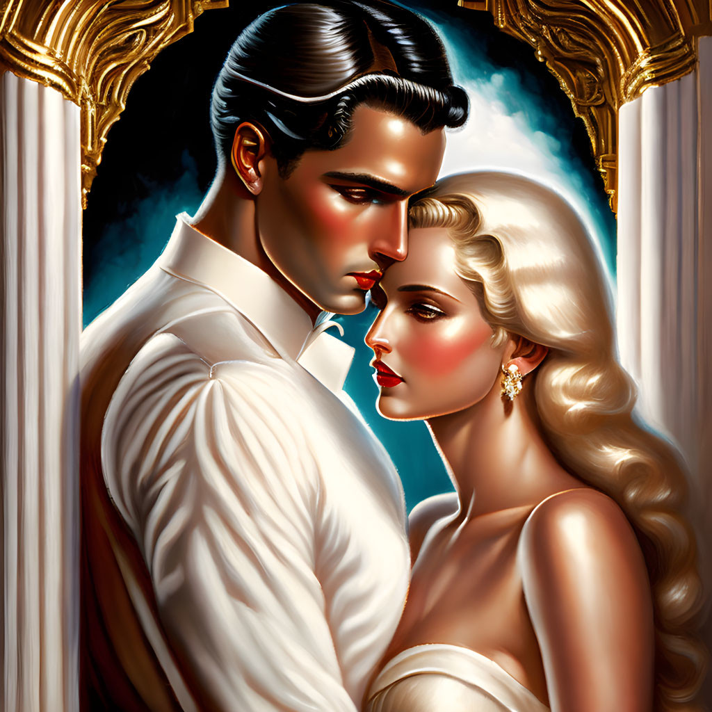 Vintage-style Romantic Illustration of Man and Woman Close Together