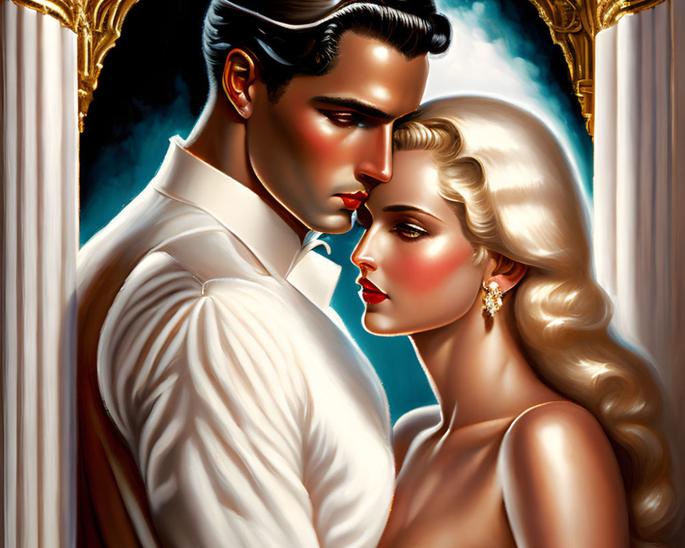 Vintage-style Romantic Illustration of Man and Woman Close Together