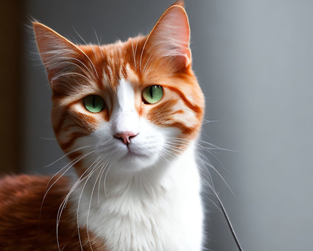 Orange and White Cat with Green Eyes in Side Glance Shot