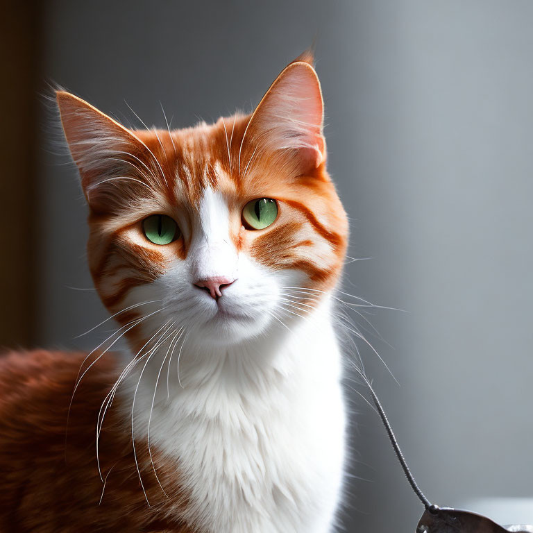 Orange and White Cat with Green Eyes in Side Glance Shot