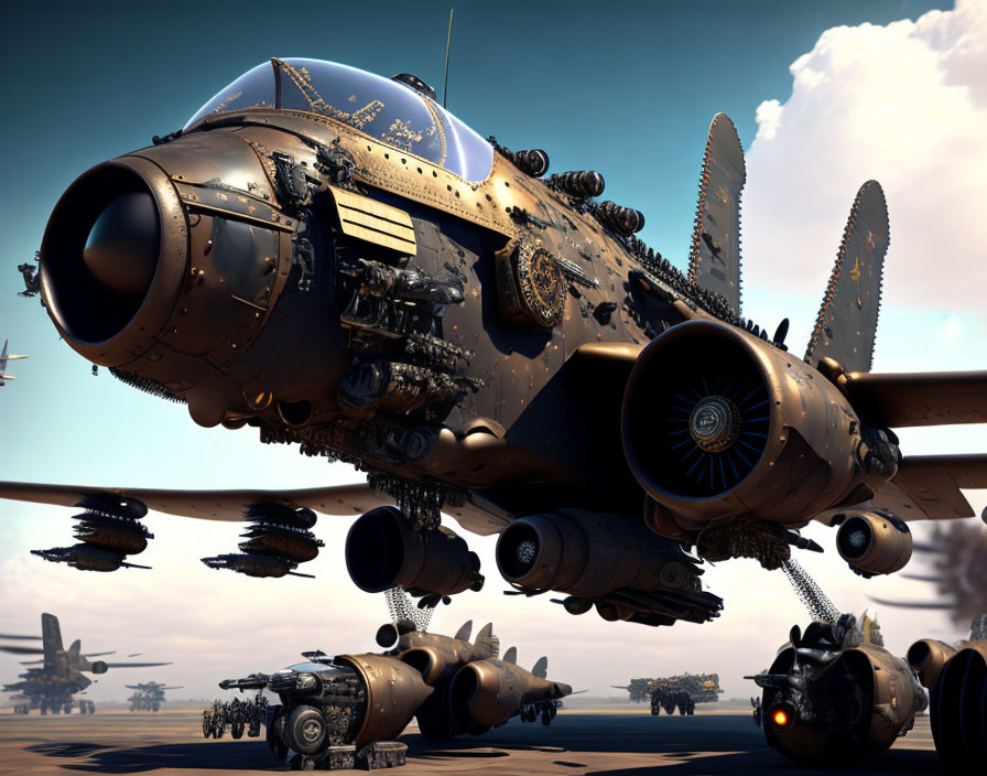 Detailed Futuristic Aircraft Digital Artwork with Rotary Cannons