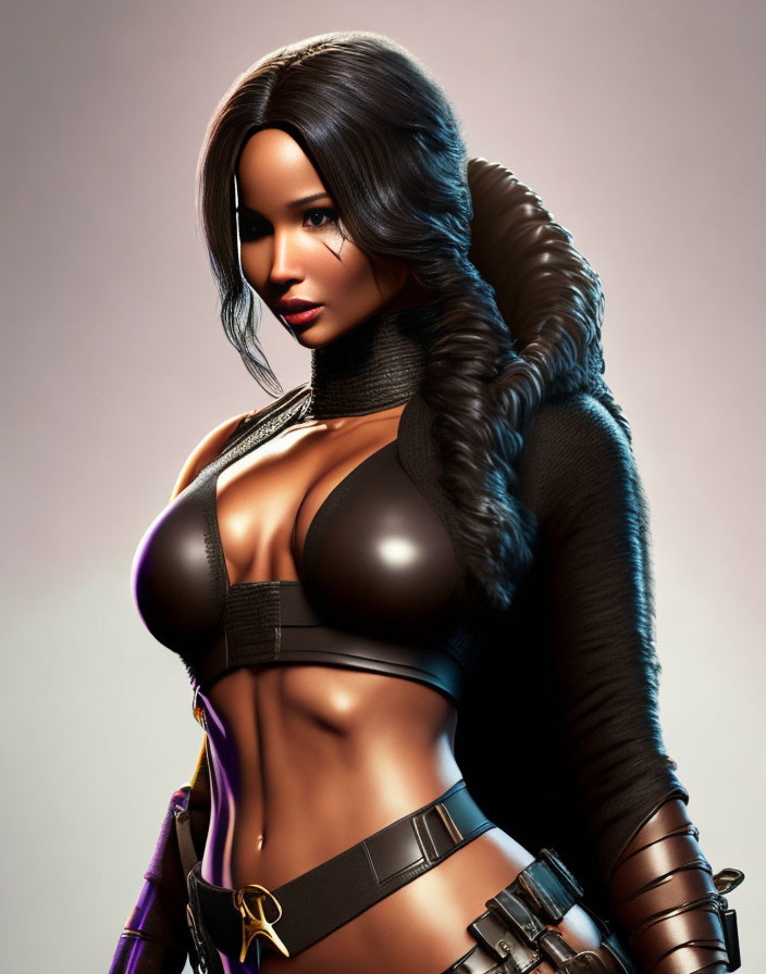 3D Rendered Image: Female Character in Black Bodysuit
